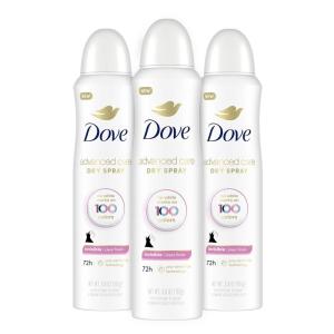 imageDove Advanced Care Invisible Dry Spray Antiperspirant Deodorant No White Marks on 100 Colors Sheer Fresh 48Hour Sweat and Odor Protecting Deodorant for Women 38 oz Pack of 1238 Ounce Pack of 3