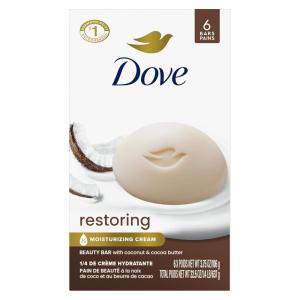 imageDove Beauty Bar Soap Restoring Coconut ampamp Cocoa Butter 6 Count for Restored Skin Nourishes Skin 375 ozCoconut and Cocoa Butter