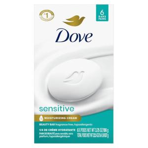 imageDove Beauty Bar Soap Sensitive 8 Bars for Sensitive Skin Fragrance Free and Hypoallergenic 375 oz375 Ounce Pack of 6