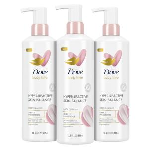 imageDove Body Love Body Cleanser ReactionProne Skin 3 Count HyperReactive Skin Balance for UltraSensitive Fragrance Free Body Wash with Only 12 Ingredients 175 oz