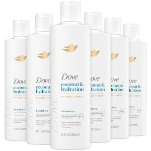 imageDove Damage Therapy Shampoo 6Pack Coconut ampamp Hydration 24H Hydration for Revitalizing Dry Damaged Hair 12 Oz Ea12 Ounce Pack of 6