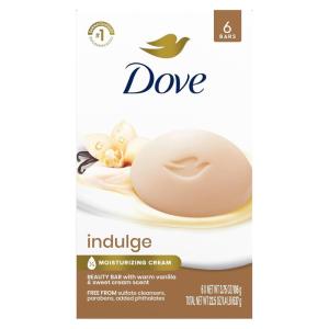imageDove Indulge Soap Bar 6 Bars Warm Vanilla  Sweet Cream for Hydrated amp Soft Skin 375 oz